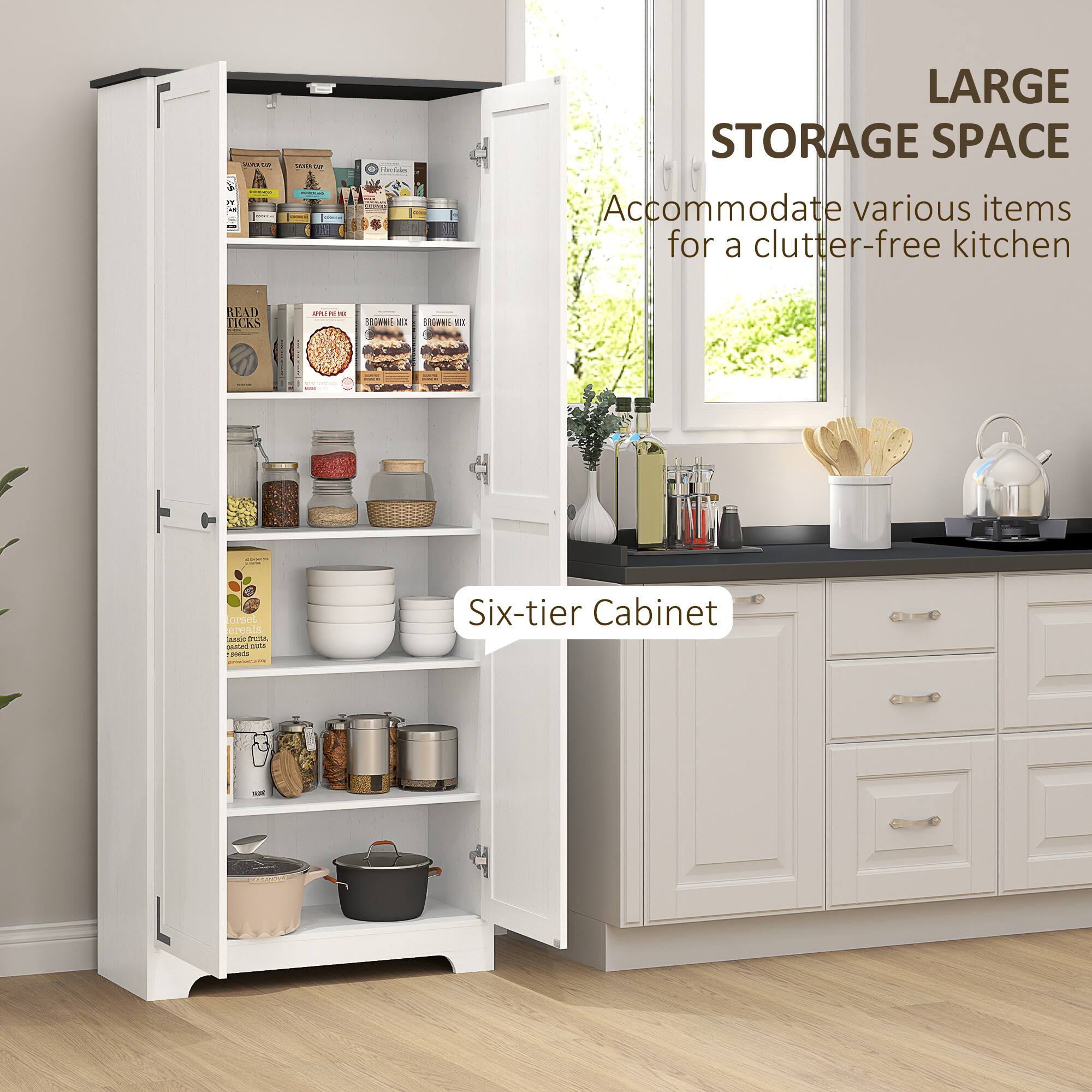 LARGE STORAGE SPACE  
Accommodate various items for a clutter-free kitchen  

Six-tier Cabinet