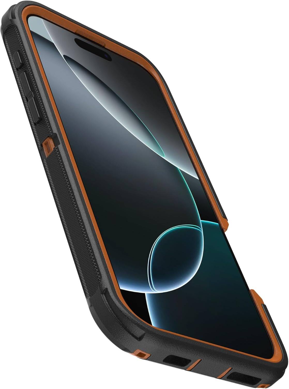 Back. OtterBox - OtterBox iPhone 16 Pro Max (Only) - Defender Series Case - Holster Clip Included - Built-in Magnets - Rugged & Durable - Iron Eclipse (Black & Orange).