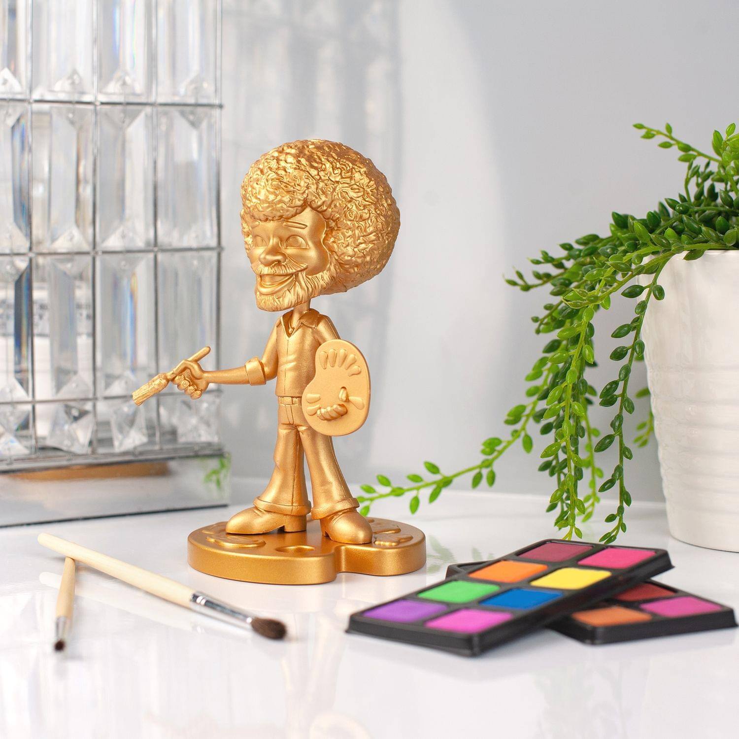 Alt View 4. Toynk - Bob Ross Happy Tree Collectible 6" Figure Statue by Toonies - Gold Variant Version - Gold.