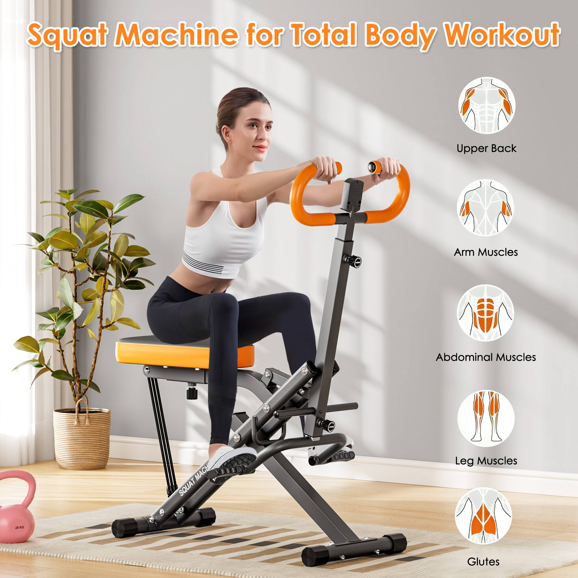 Squat Machine for Total Body Workout

- Upper Back
- Arm Muscles
- Abdominal Muscles
- Leg Muscles
- Glutes