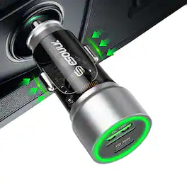 Esoulk - Dual Port Car Charger Adapter USB-C PD 30W + QC USB-A 18W For Samsung iPhone iPad Universal - Black/Silver