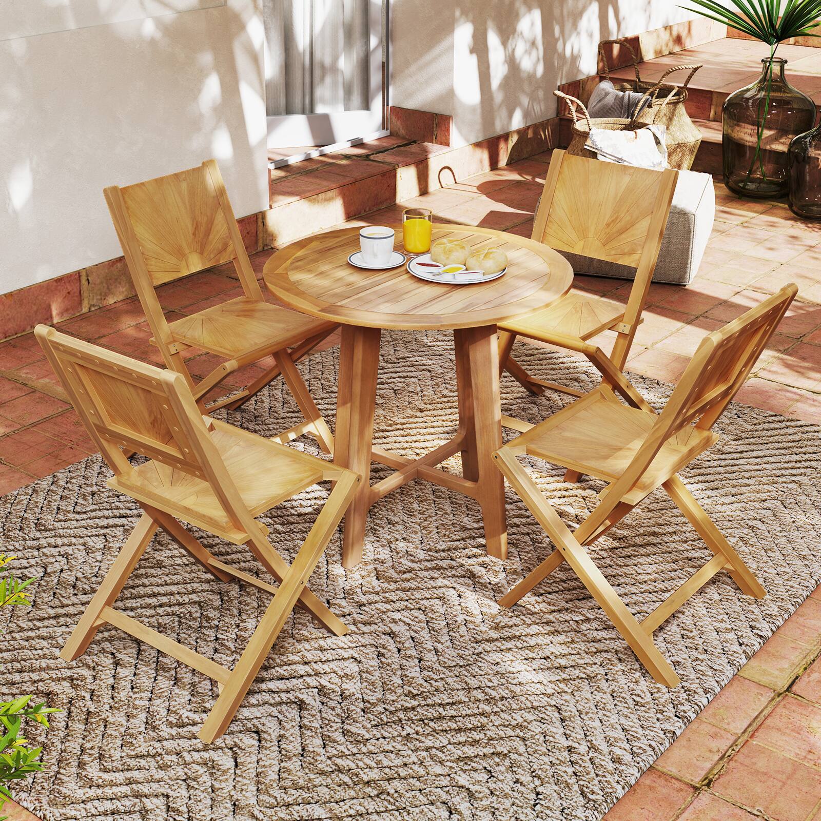 Alt View 8. Gymax - Gymax 2 PCS Folding Patio Chairs w/ Inclined Backrest Teak Wood Outdoor Dining Chairs - Natural.