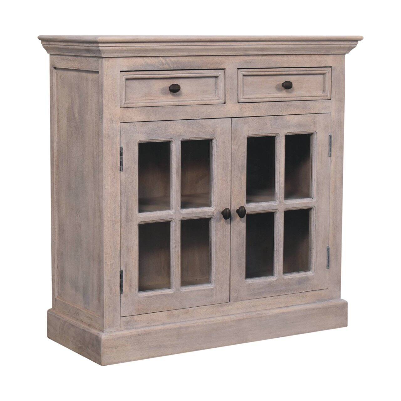 Angle. Artisan Furniture - Stone Finish Cabinet with Glazed Doors - Grey.