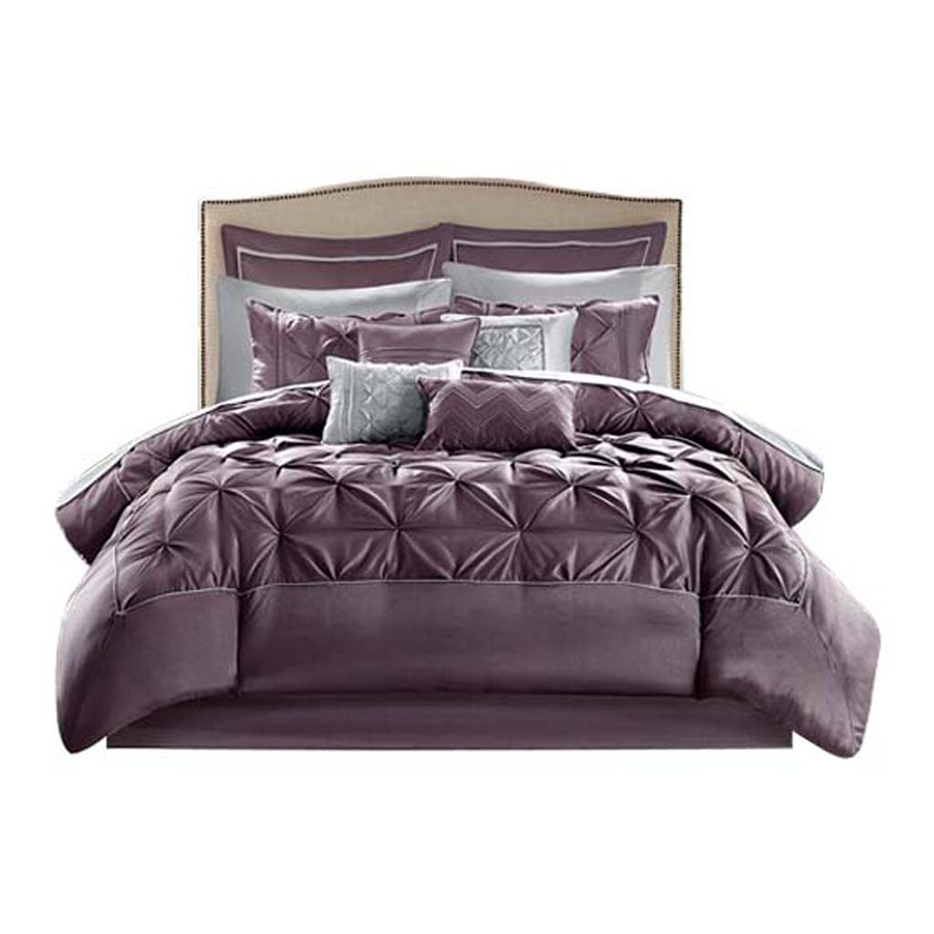 Front. Gracie Mills - Gracie Mills Steele 24-Piece Faux silk Polyoni Tufted Room in a Bag - Plum.