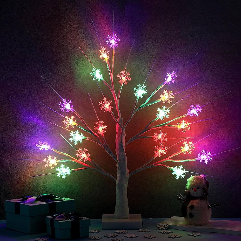 Left. ACJPR - Christmas Snowflake LED Tree, 24 Lights, Multi-Colored, Timer, USB/Battery - embrace elegance with the Christmas snowflake ligh.