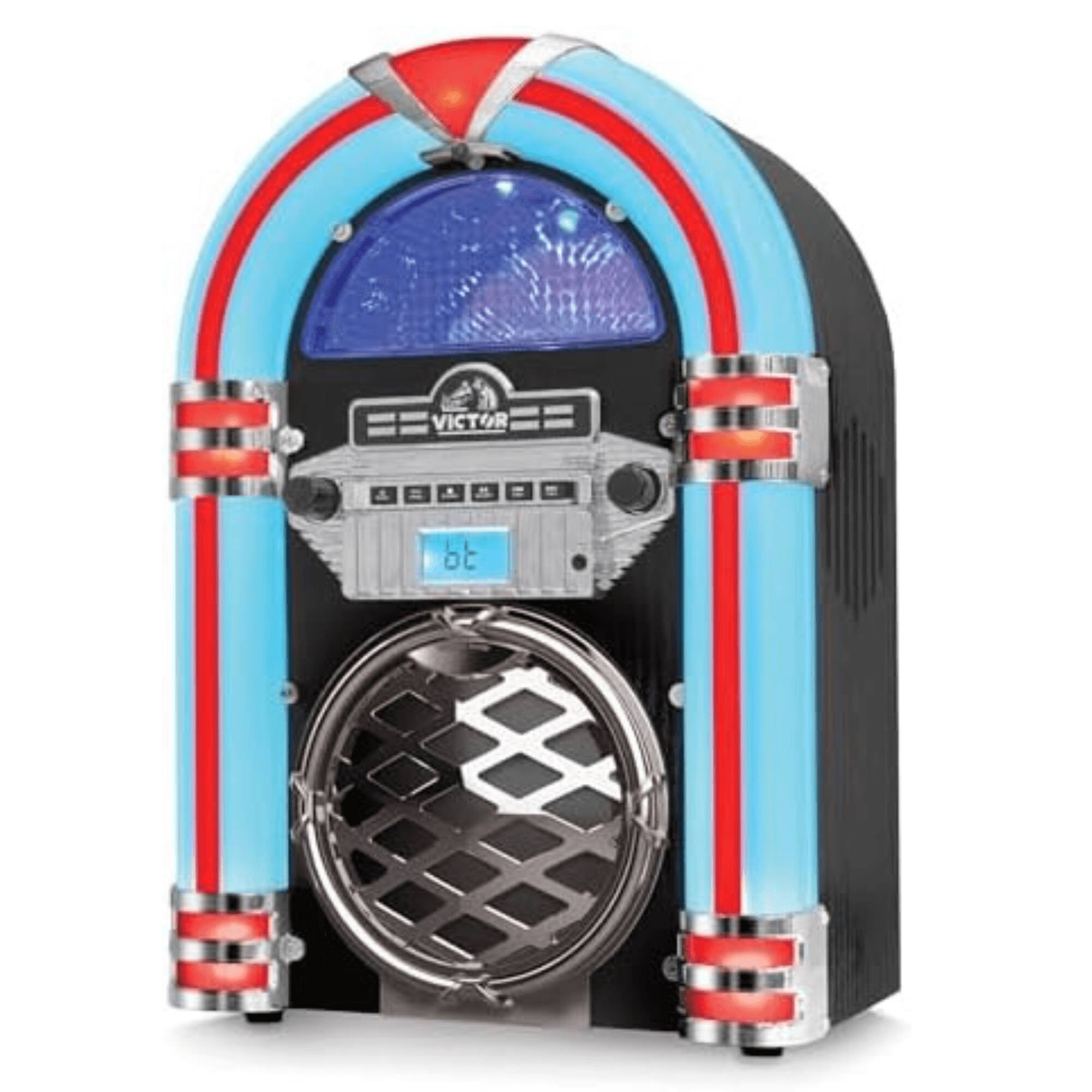 Alt View 4. Victor - Victor BROADWAY Desktop Bluetooth LED Jukebox Speaker with CD Player and FM Radio - Black - Black.