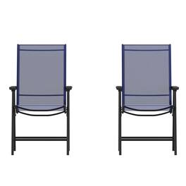 Emma + Oliver - Outdoor Folding Patio Sling Chair / Portable Chair (2 Pack) - Navy