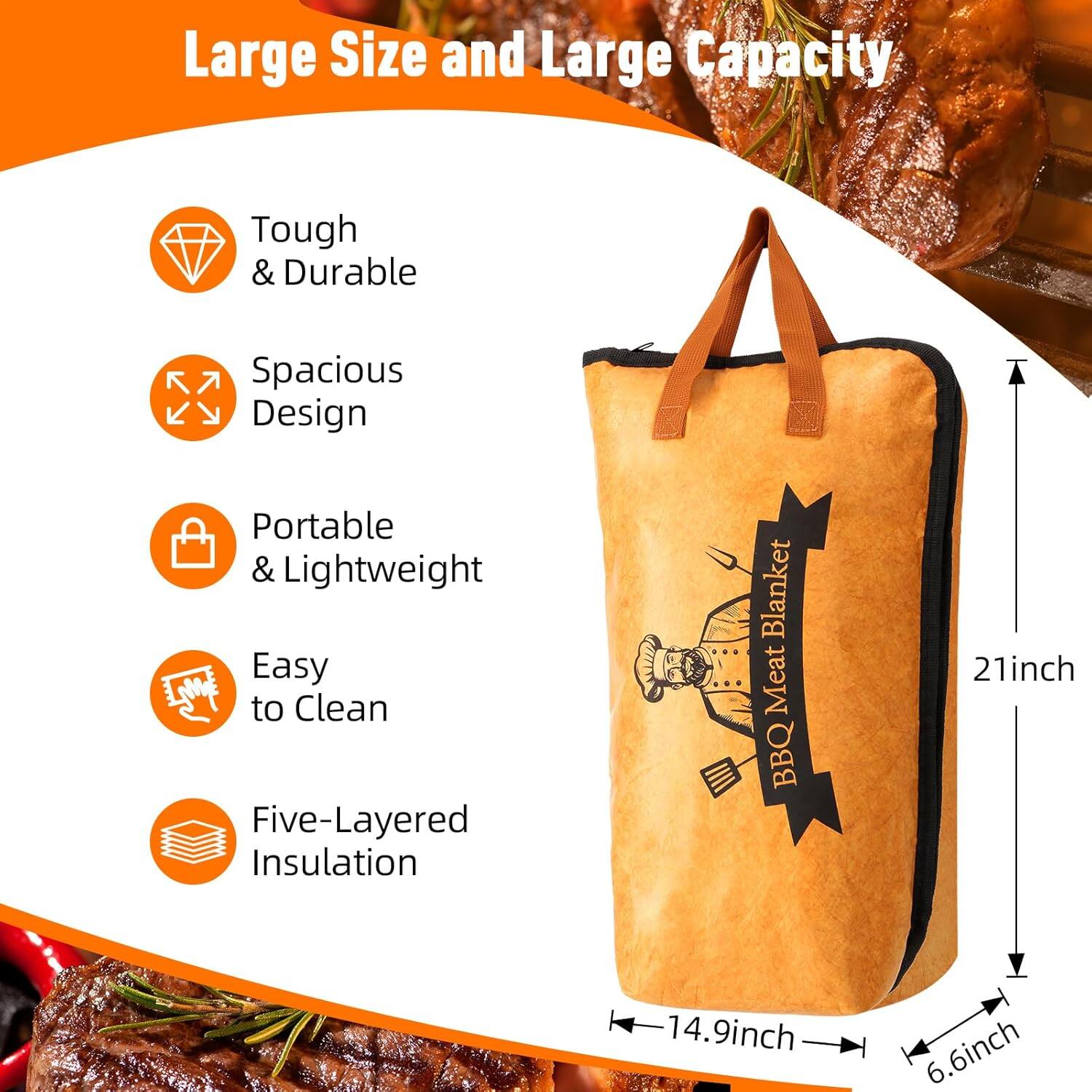 Large Size and Large Capacity

- Tough & Durable
- Spacious Design
- Portable & Lightweight
- Easy to Clean
- Five-Layered Insulation

Dimensions:
- 21 inch
- 14.9 inch
- 6.6 inch