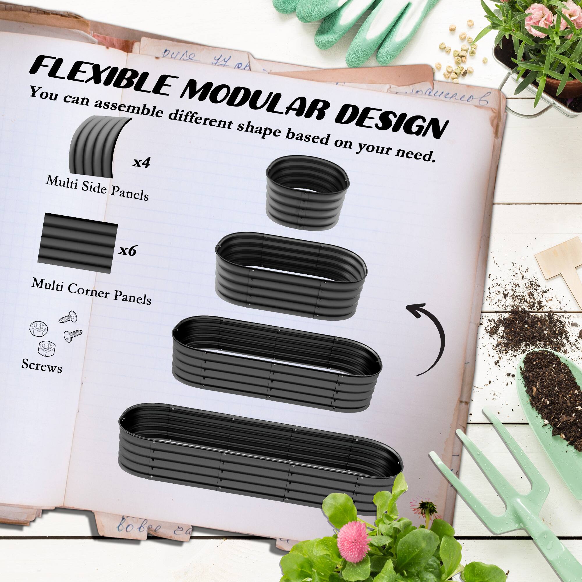 FLEXIBLE MODULAR DESIGN
You can assemble different shape based on your need.
x4 Multi Side Panels
x6 Multi Corner Panels
Screws