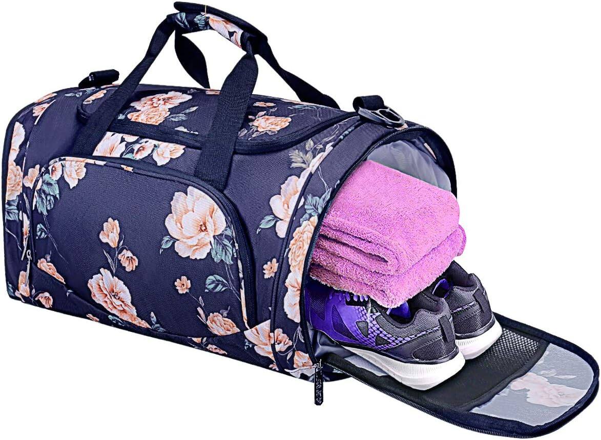 Angle. mosiso - Peony Sports Duffel Bag for Women & Men, Gym Bag with Shoe Compartment for Dance, Travel & Weekend Trips - Blue.
