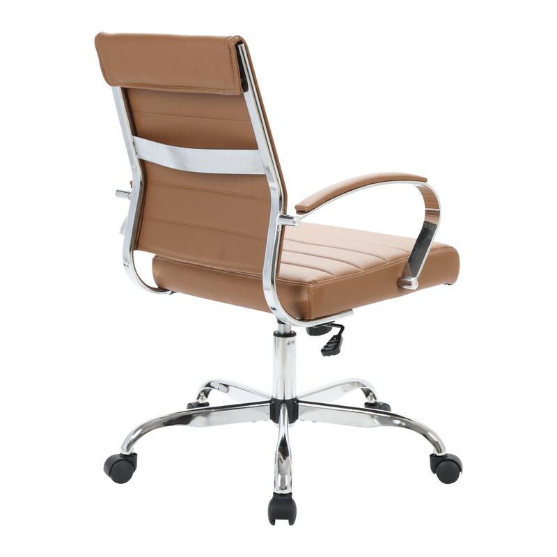 Alt View 6. LeisureMod - Benmar Modern Leather Office Desk Chair with Ribbed Seat Design and Steel Frame Computer Chair - Brown.