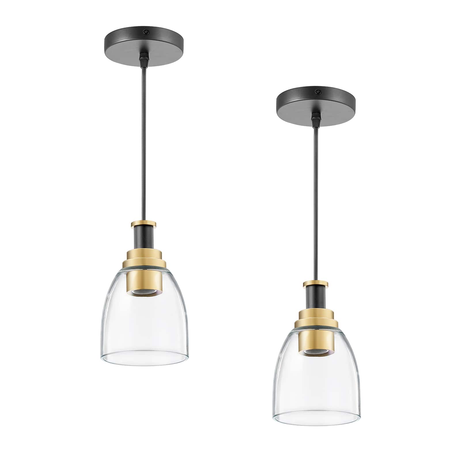 VEVOR - 1-Light Pendant Light, 2 Pack, Kitchen Island Lights with Clear Glass Shade & Hanging Cord - Clear Glass Shade + Gold + Black