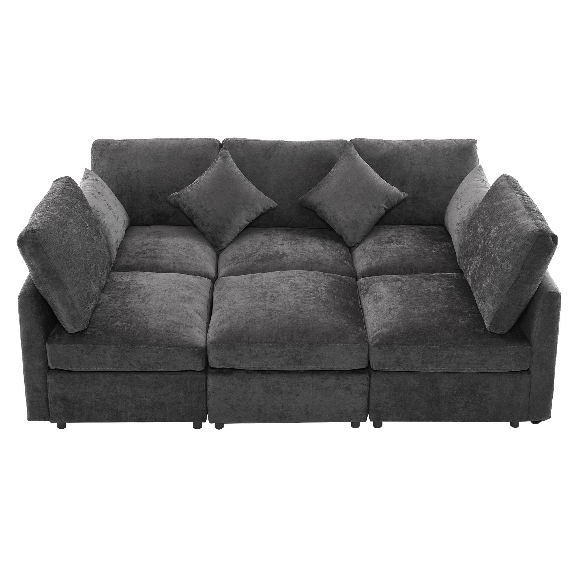 Back. Whisen - Modular U-Shaped Sectional Sofa Bed with a Movable Ottoman and Two USB Ports for Living Room - Black.