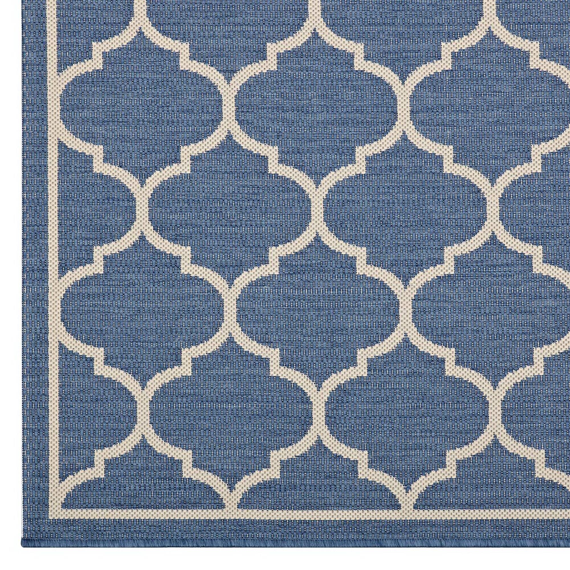 Alt View 2. Modway - Avena Moroccan Quatrefoil Trellis Indoor and Outdoor Area Rug - Blue and Beige.