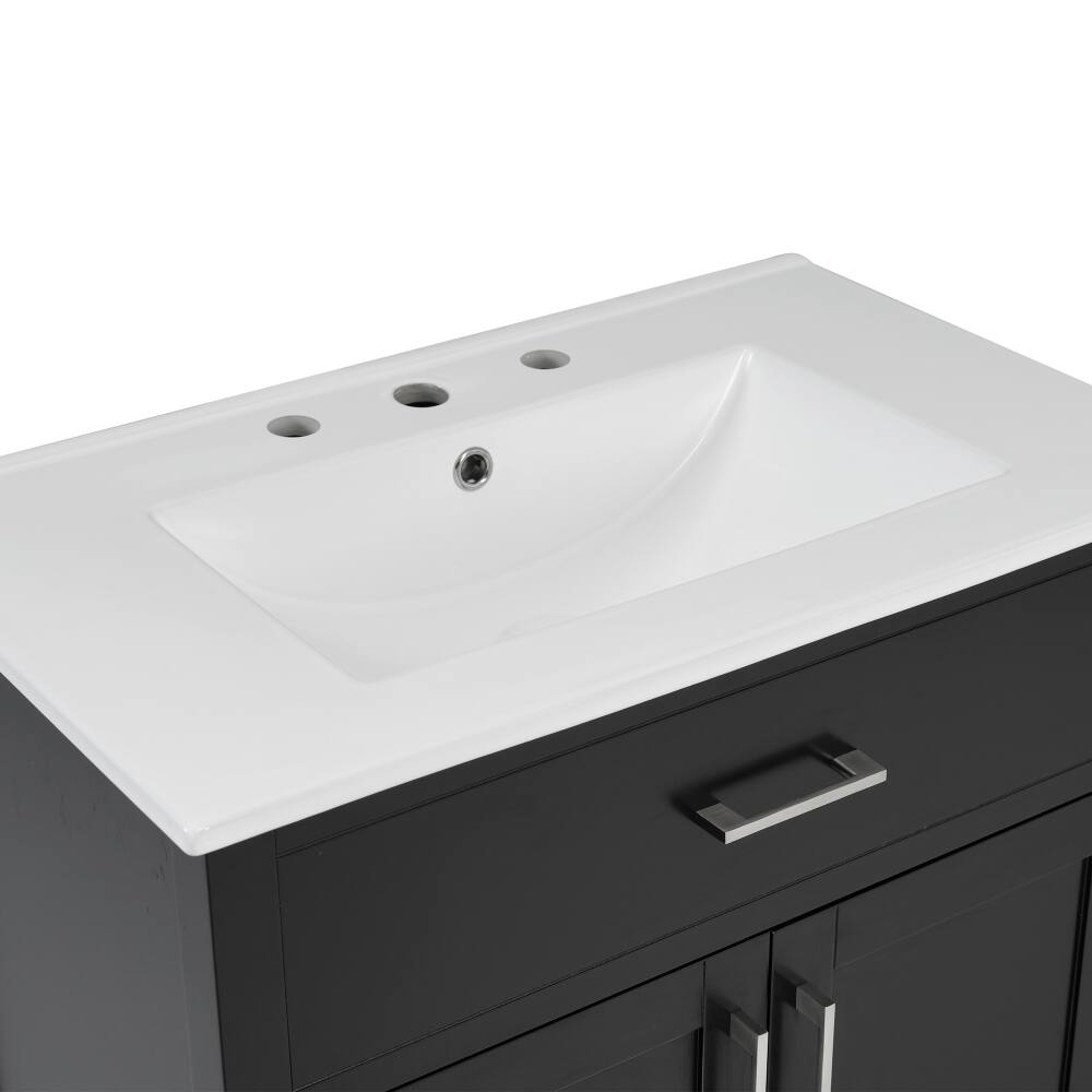 Alt View 8. JUJABU - Black 30-Inch Bathroom Vanity with Ceramic Sink and Ample Storage - The Perfect Choice for Small Bathrooms - Black.