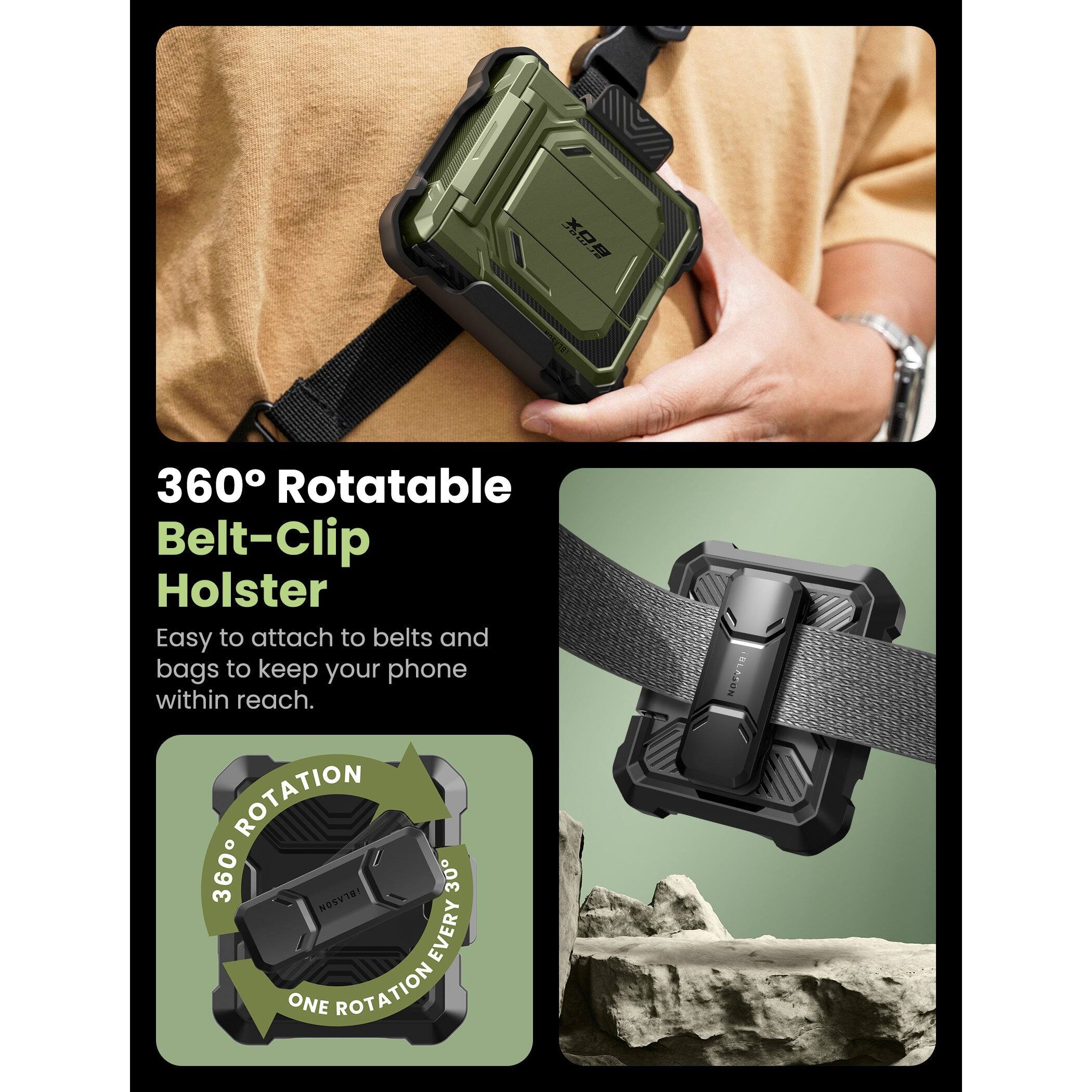 Alt View 4. i-Blason - i-Blason Armorbox Case for Samsung Z Flip7 – Kickstand, Screen Protector, Military-Grade - Dark Green.