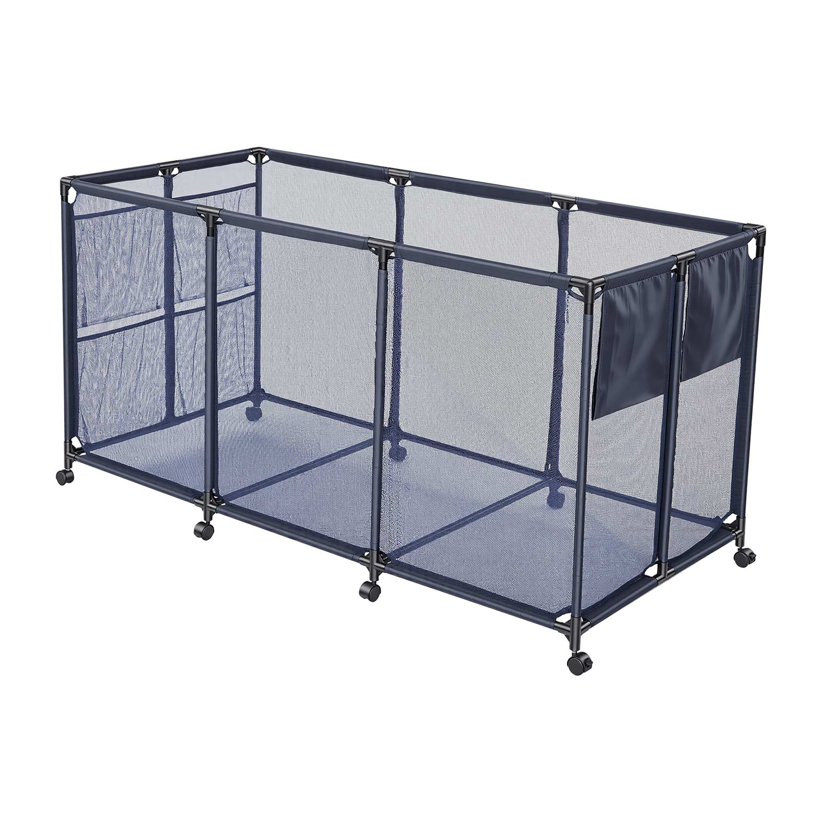Alt View 5. VEVOR - Pool Storage Bin, 69 x 32 x 35 in, Rolling Pool Float Storage Organizer with Side Pockets & Noodles Holder - Black Frame, Black Connectors & Blue Mesh Fabric.