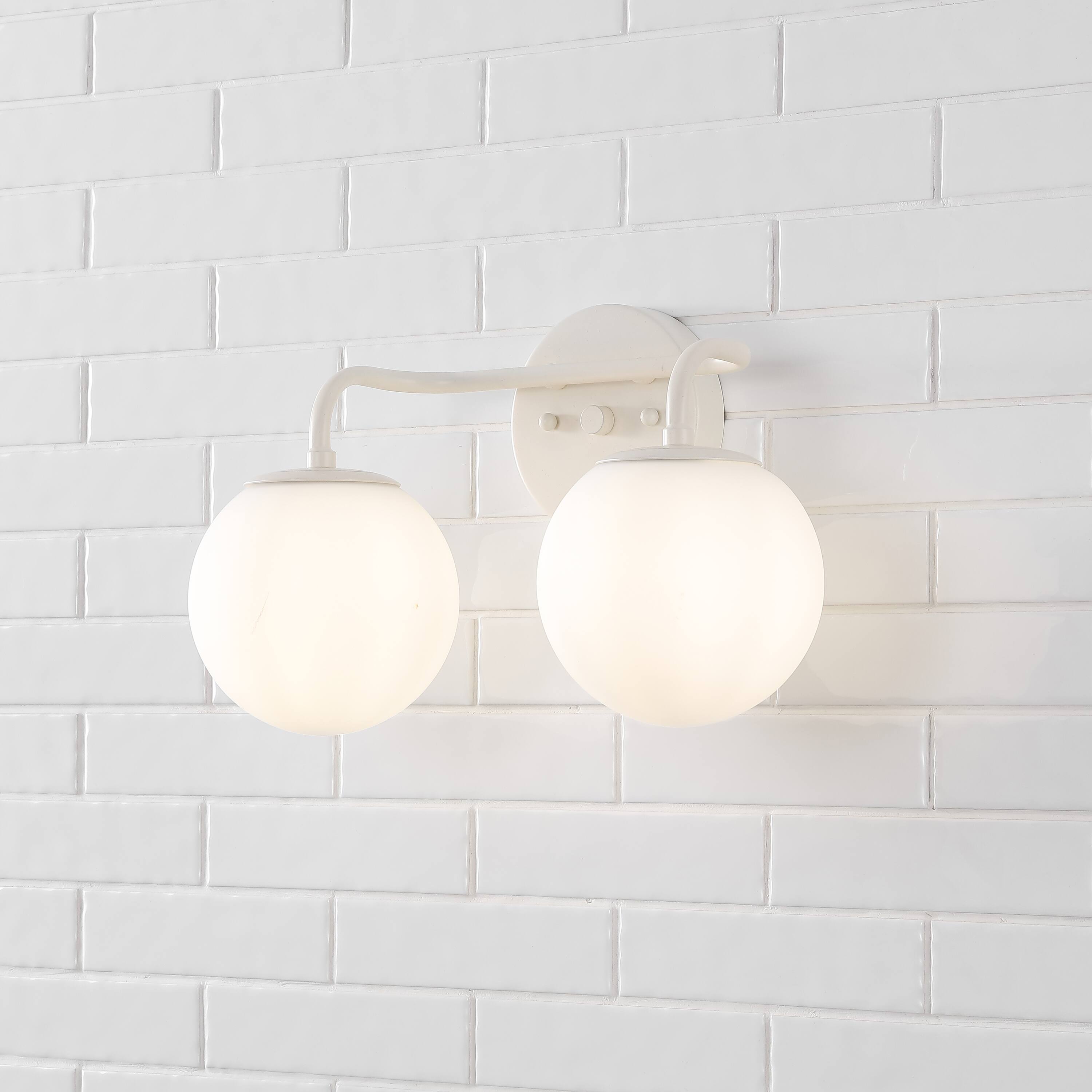 Alt View 8. Jonathan Y - Louis Parisian Globe 15" 2-Light Metal/Frosted Glass Modern Contemporary LED Vanity Light, Almond - Almond.