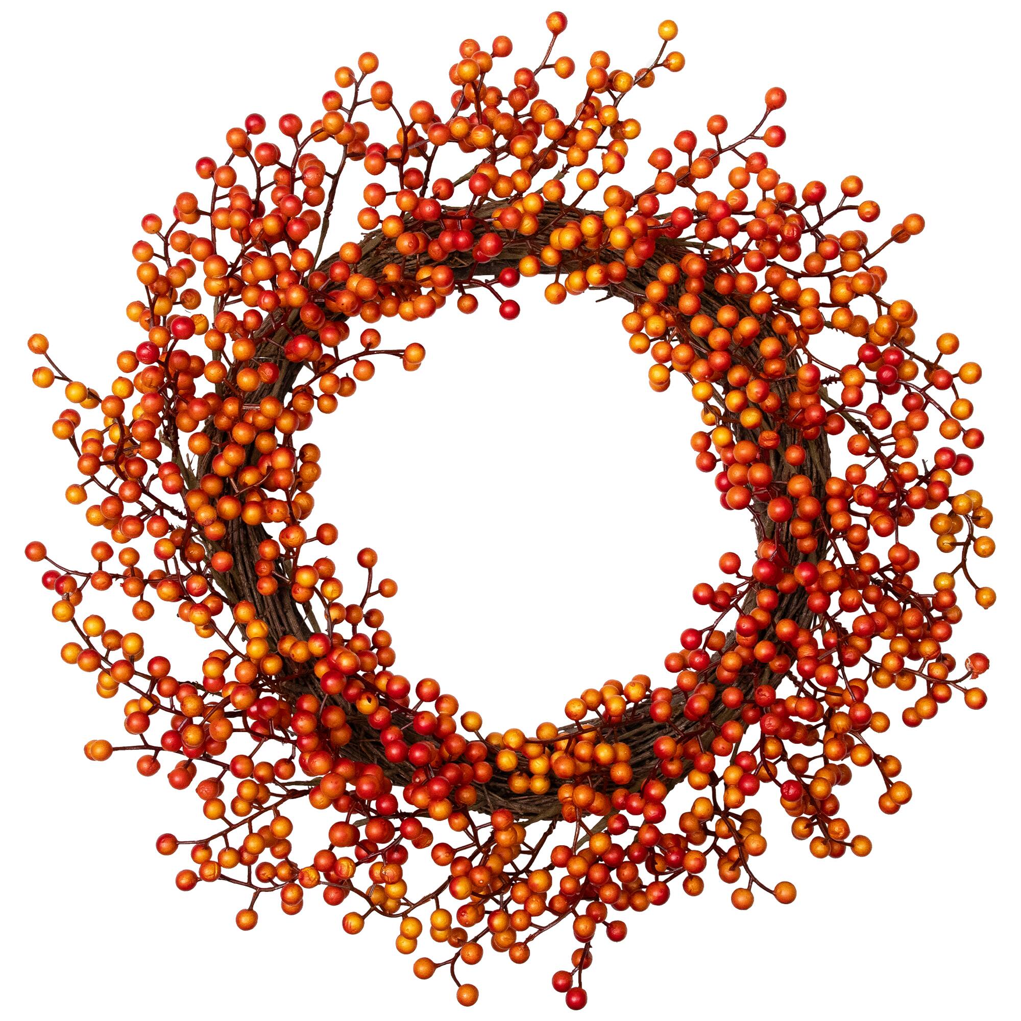 Northlight Berries Artificial Fall Harvest Twig Wreath 18" Orange Red ...