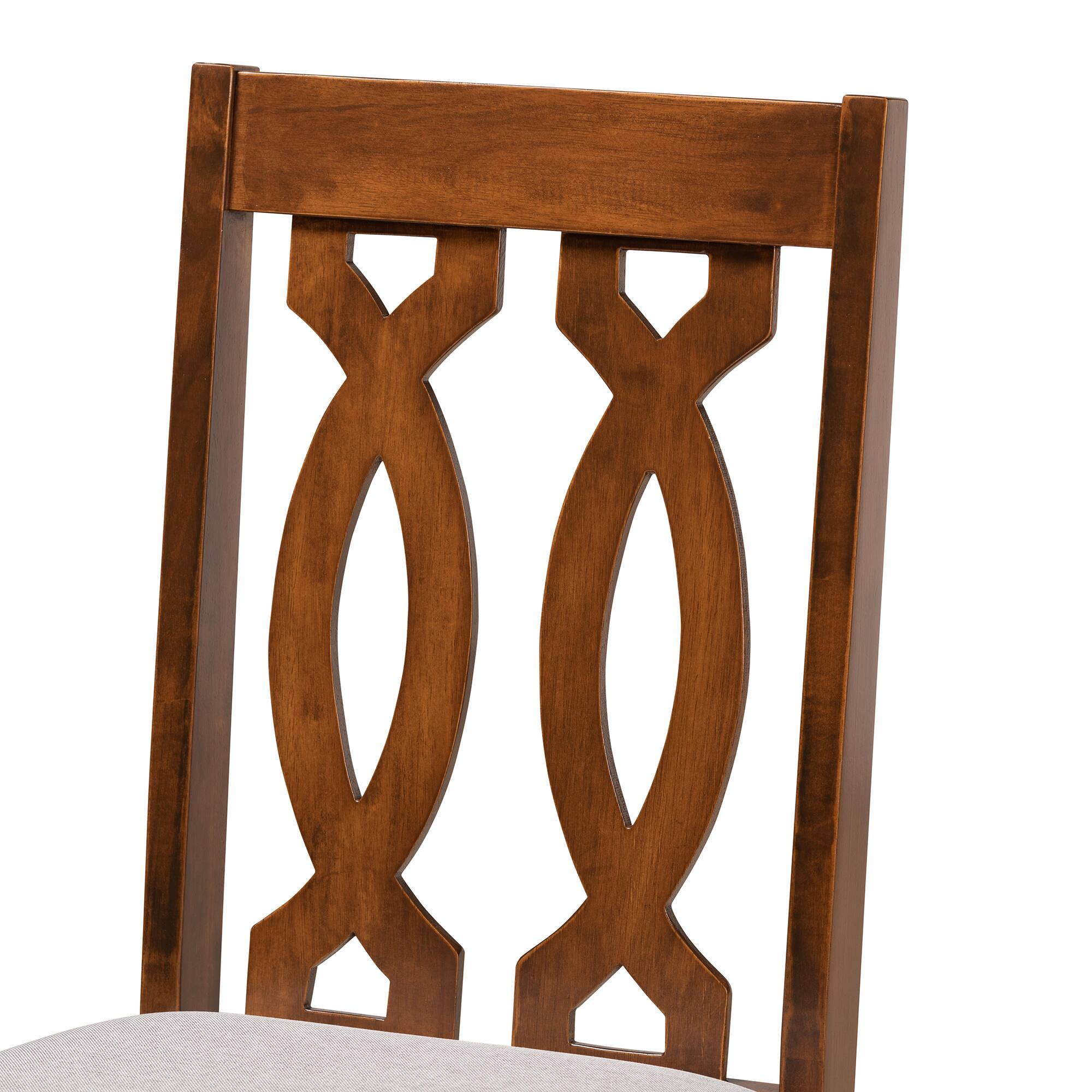 Back. Baxton Studio - Cherese Modern Fabric Upholstered and Finished Wood 2-Piece Dining Chair Set - Grey/Walnut Brown.