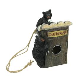 Things2Die4 - Resin Black Bear Climbing Outhouse Decorative Hanging Birdhouse Cabin Home Decor - Multicolored