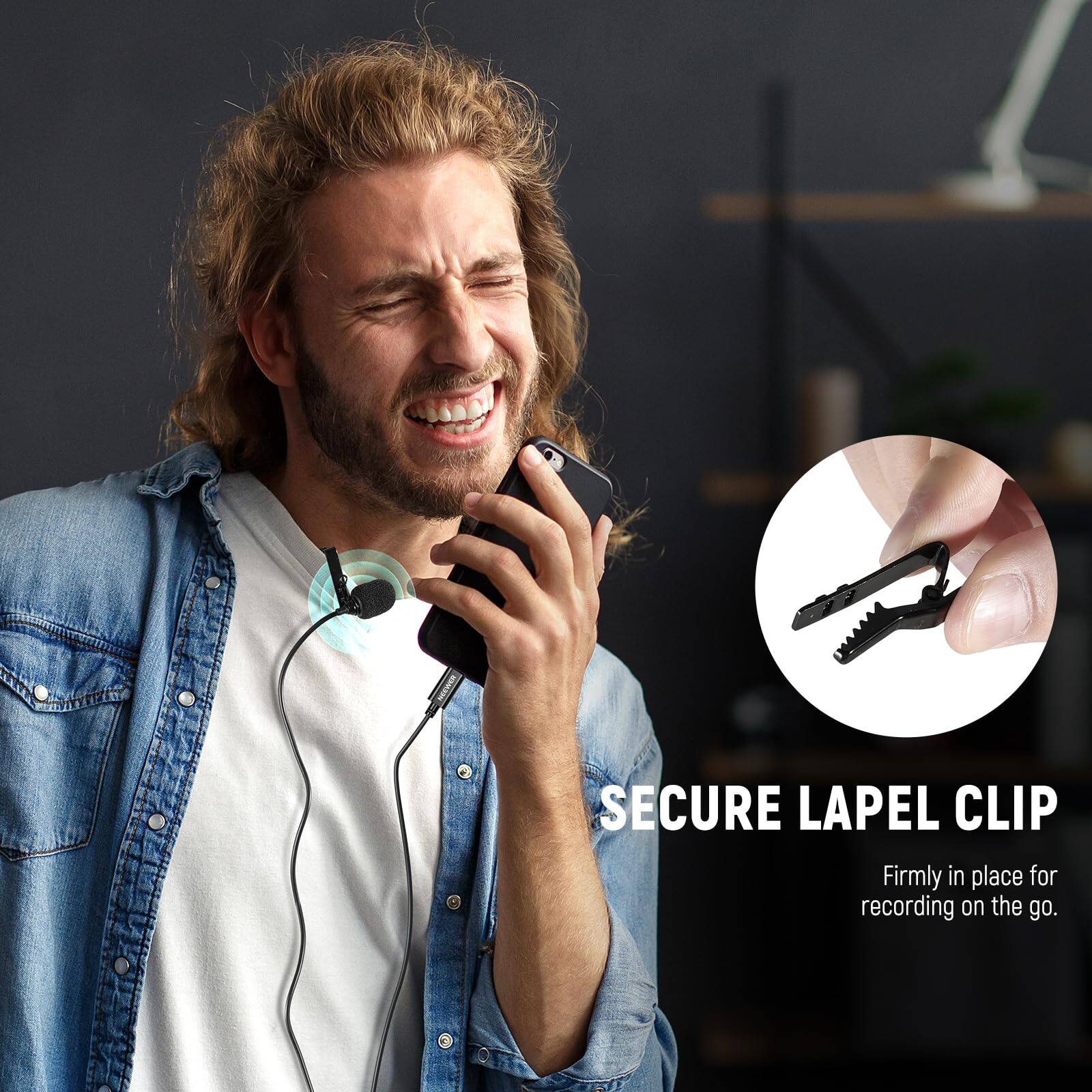 SECURE LAPEL CLIP  
Firmly in place for recording on the go.