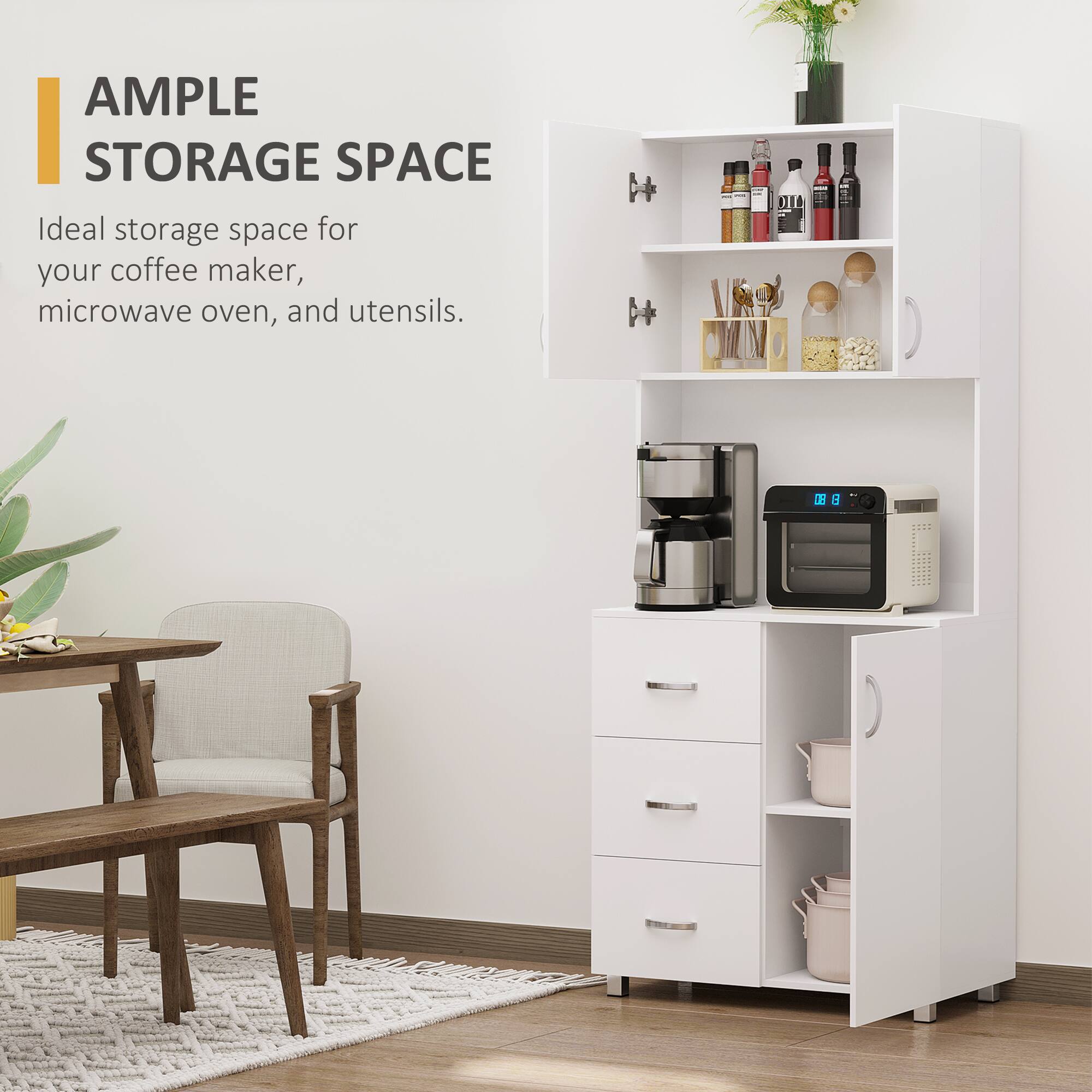 1. AMPLE STORAGE SPACE
2. Ideal storage space for your coffee maker, microwave oven, and utensils.