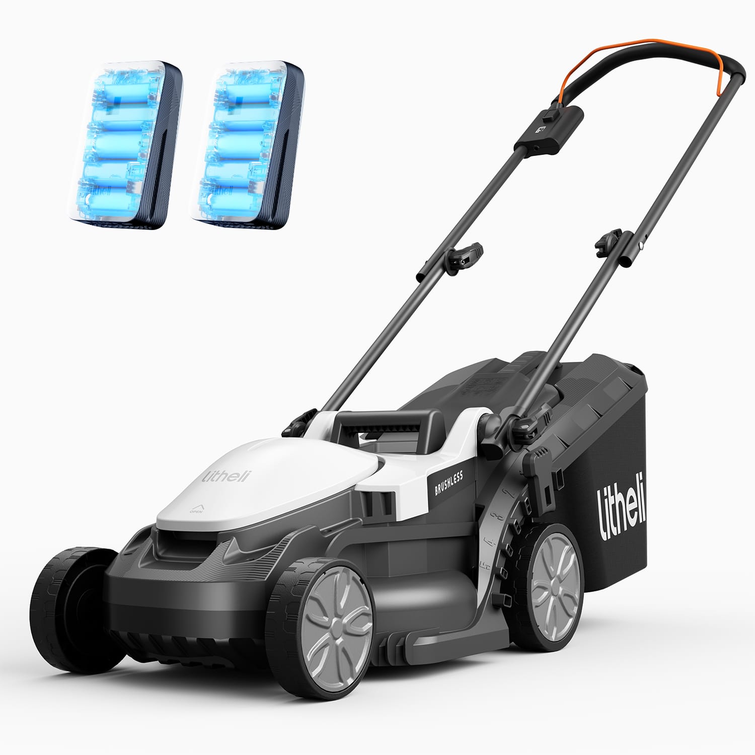 Litheli - Cordless Lawn Mower 13 Inch, 5 Heights Adjustment, U20 Series 20V Electric Lawn Mowers for Garden, Yard and Farm - Black and White