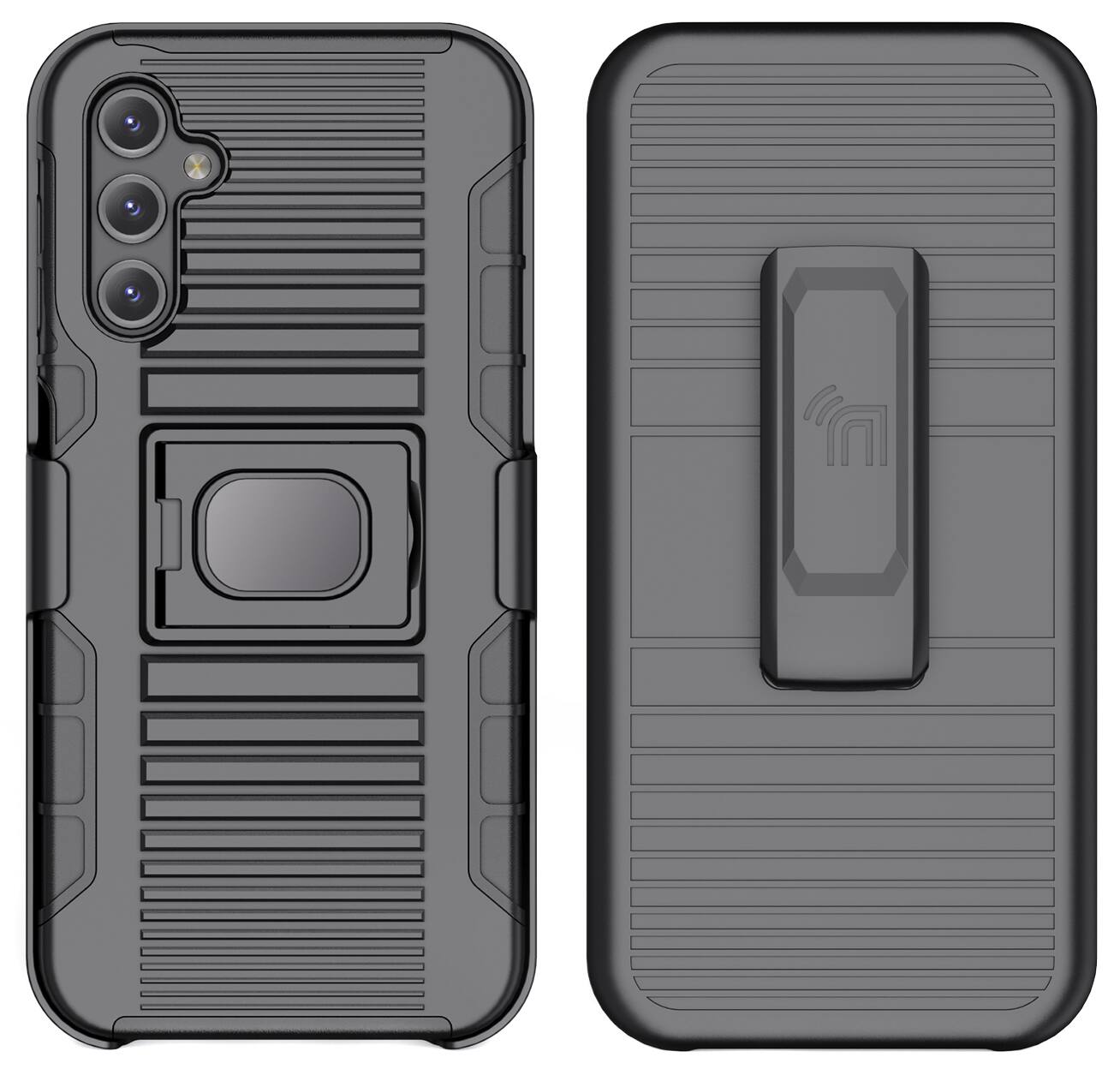 Alt View 9. Nakedcellphone - Rugged Case with Stand and Belt Clip Holster for Samsung Galaxy A14 5G Phone - Black.