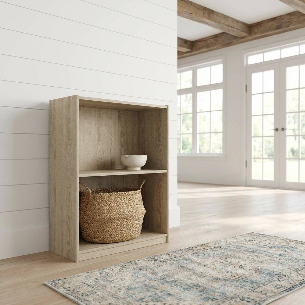 Angle. FurniFact - Wooden 2-Tier Open Shelf Bookcase with Sturdy Construction in Brown Finish - Metropolitan Pine.