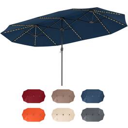 Costway - 15.5 FT Extra-Large Patio Umbrella with LED Solar Lights & 12 Heavy-Duty Ribs - Navy