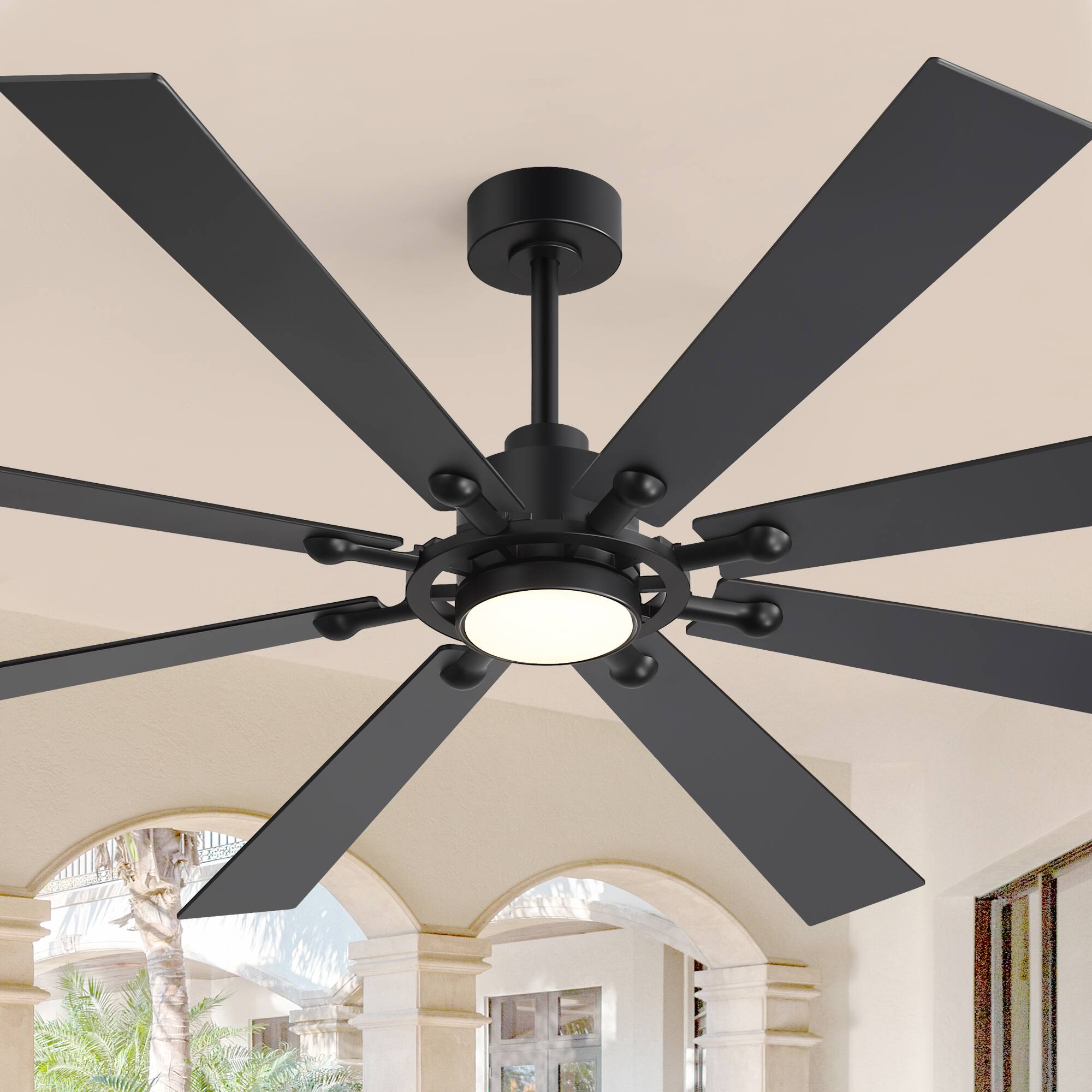 Alt View 1. Breezary - 72-Inch LED Ceiling Fan, 8 Blades, 22W DC Motor, 3 Color Temperatures, Remote Control, 6 Speed Settings, 6"&10" Downrods - 72-inch Black.