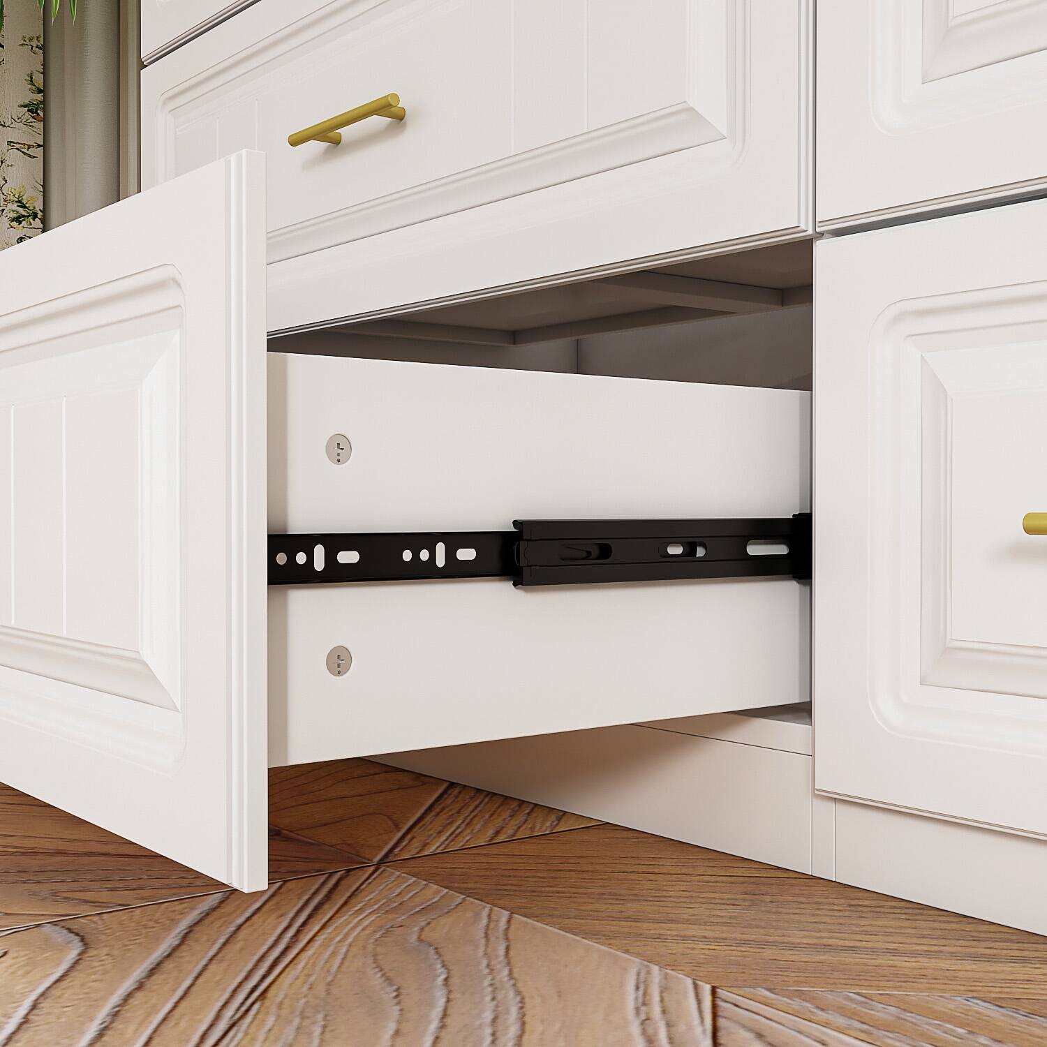 Alt View 9. Famapy - Extra-Large Wardrobe with Top Cabinet – White Closet with Gold Handles, Hanging Rods, Drawers & Shelving - White.