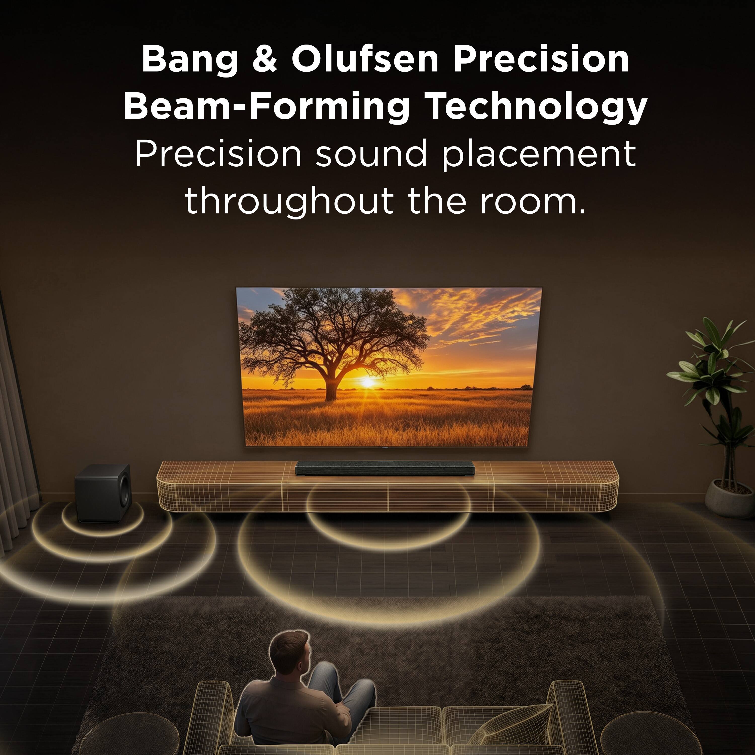 Bang & Olufsen Precision Beam-Forming Technology  
Precision sound placement throughout the room.