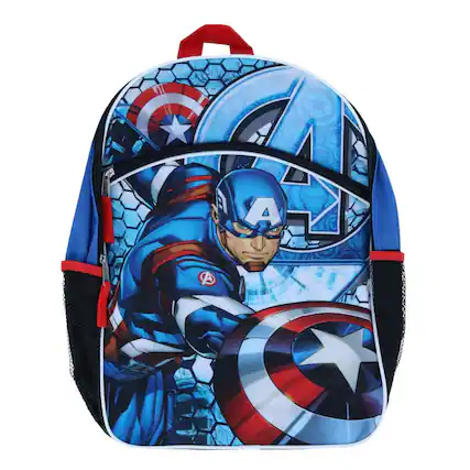 Front. UPD - Marvel Captain America Blue Boys 16 inch School Backpack - Multicolored.