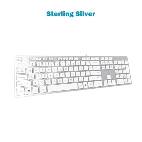 Reds Spade - Wired Comfortable Quiet Chocolate Keys Durable Ultra Slim Computer Keyboard QWERTY for PC Windows 11 10 8 7 X - Silver