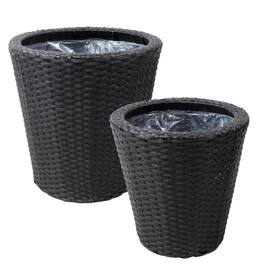 Sunnydaze - Polyrattan Indoor Round Planter - 14.5 in, 11.75 in - Black