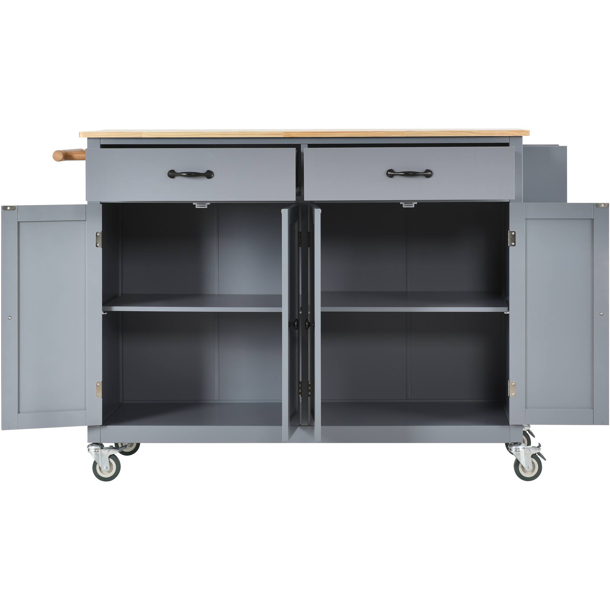 Alt View 1. Forest'nSky - 54.3" Kitchen Island Cart with Solid Wood Top – 4 Doors, 2 Drawers, Spice Rack & Towel Rack, Locking Wheels, Grey Blue - Grey Blue.
