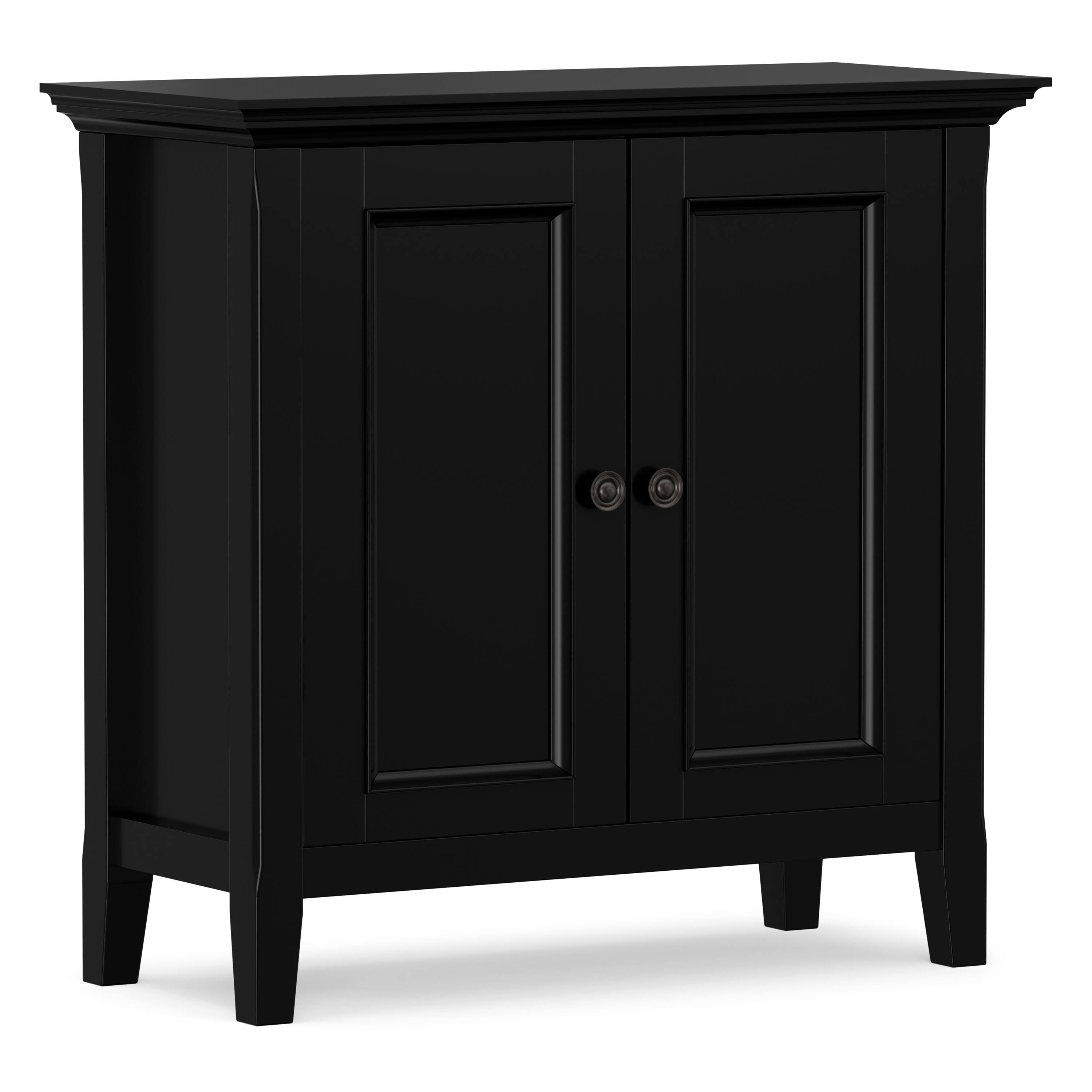 Angle. Simpli Home - Simpli Home Amherst 32 inch Wide Solid Wood Transitional Low Storage Cabinet - Black.