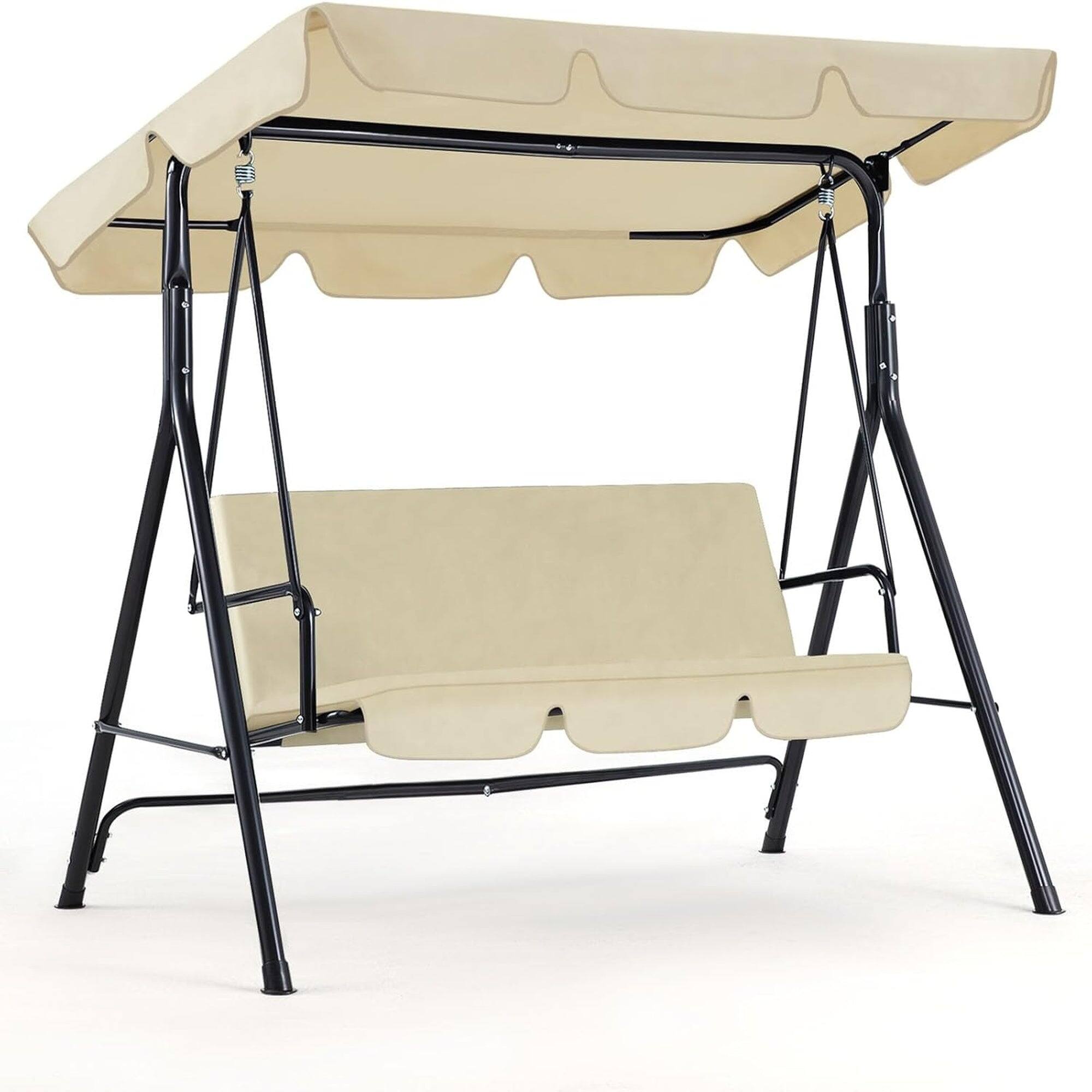 Boyel Living - 3 Person Metal Patio Swing with Removable Cushion Outdoor Porch Swing Chair - Beige