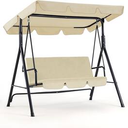 Boyel Living - 3 Person Metal Patio Swing with Removable Cushion Outdoor Porch Swing Chair - Beige