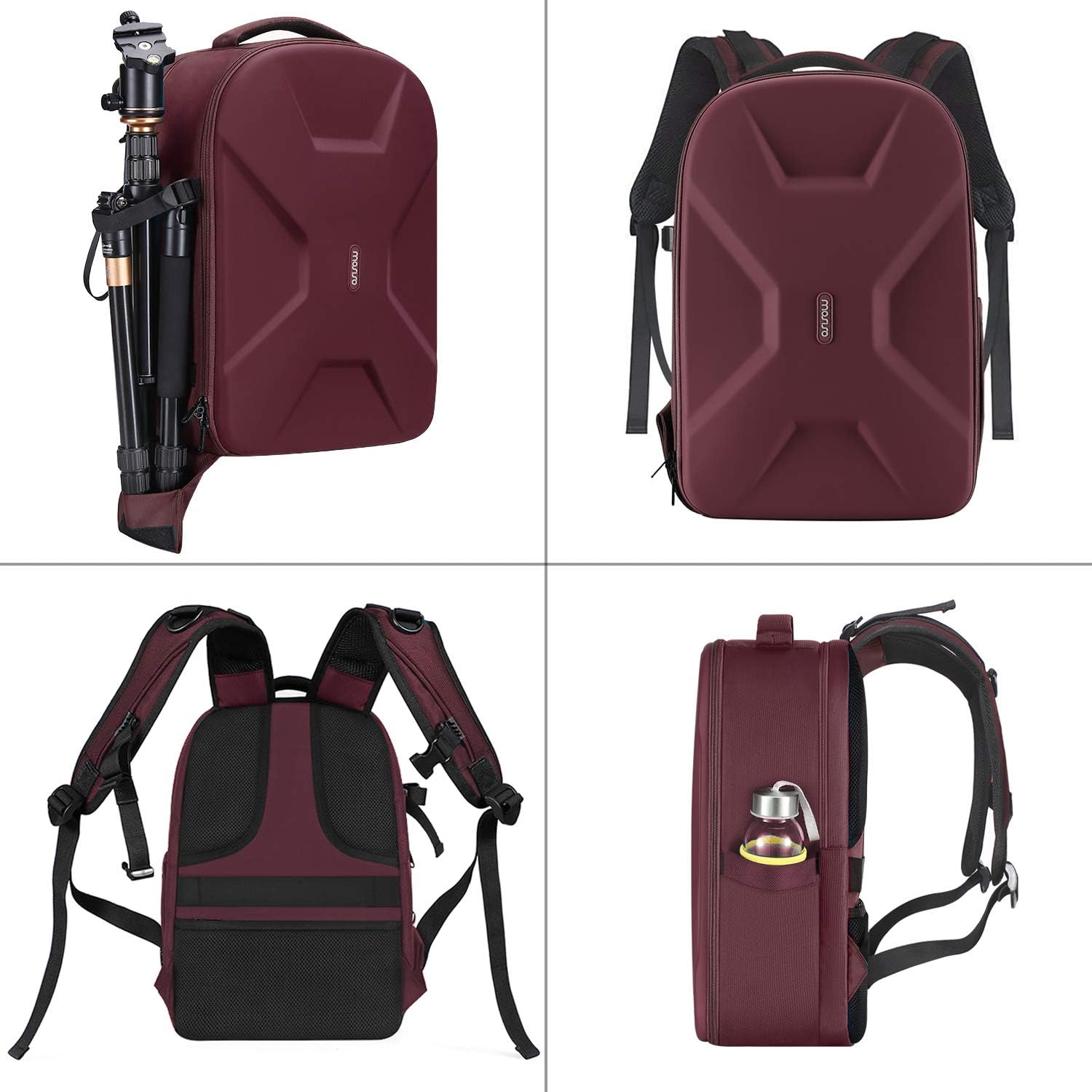 Alt View 1. mosiso - Camera Backpack 15-16 inch Waterproof Hardshell Camera Bag with Tripod Holder&Laptop Compartment - Wine Red.