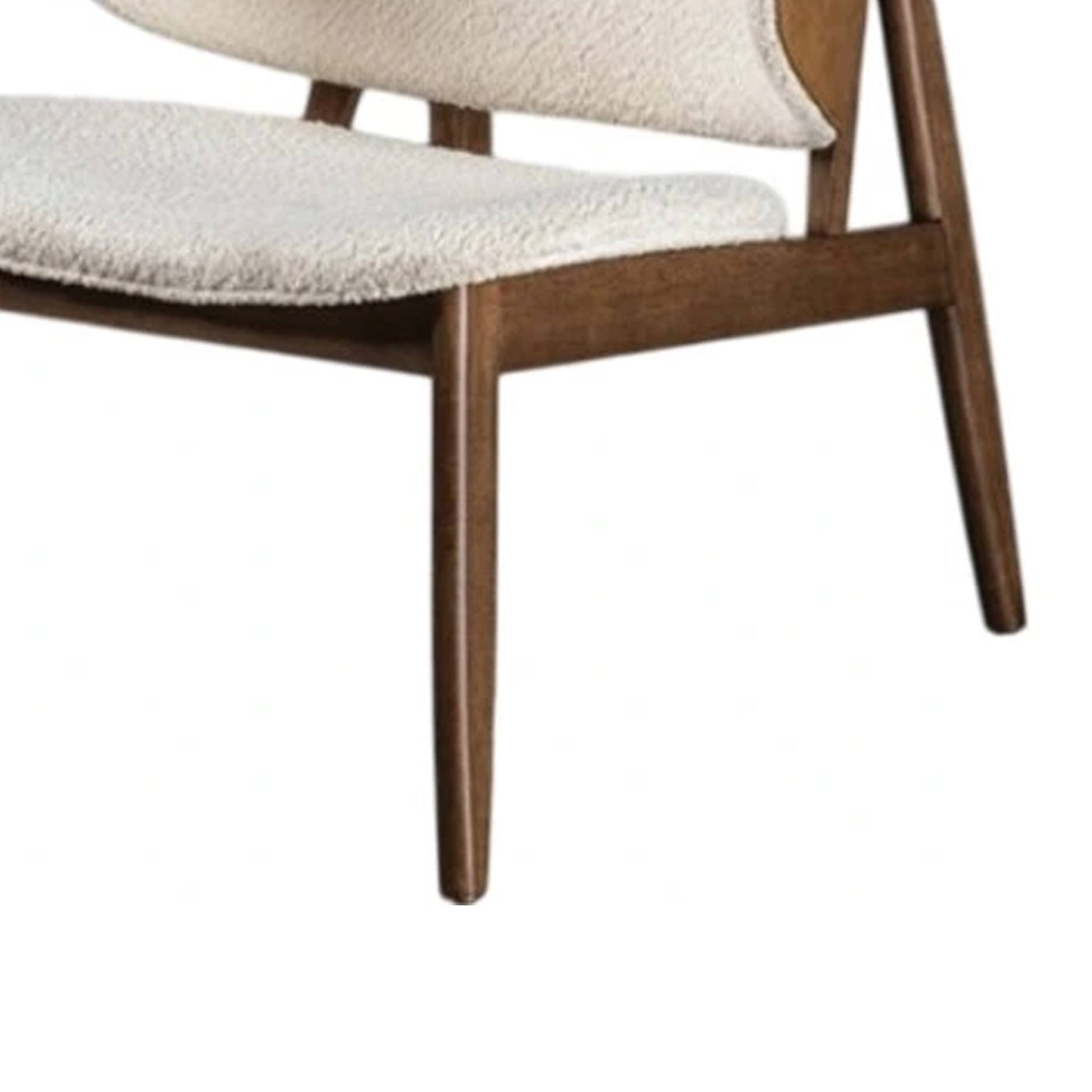 Alt View 3. Manhattan Lane - Biny Accent Chair, Winged Back Beige Boucle Fabric - Walnut Brown, Beige.