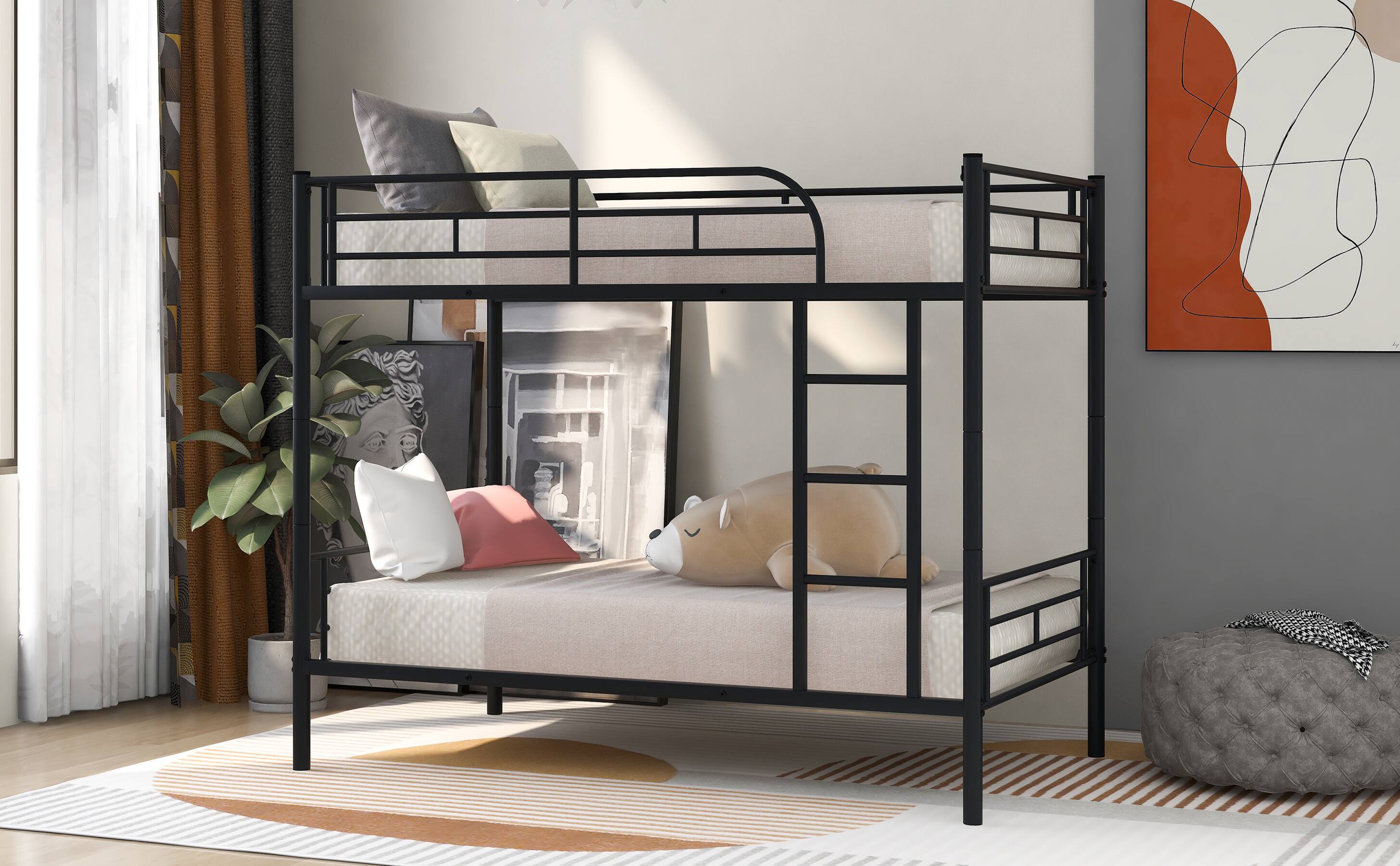 Alt View 7. Spaco - Spaco Twin Over Twin Convertible Metal Bunk Bed, Heavy Duty Steel with Wear-Resistant Finish, for Bedroom, Kids Room - Black.
