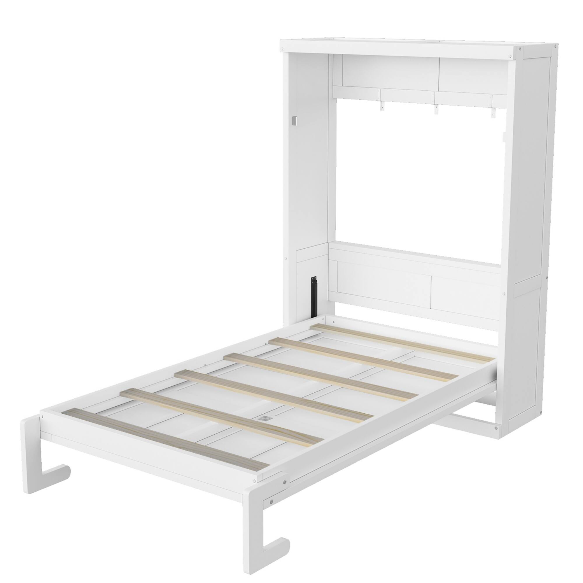 Left. Whisen - Twin Size Murphy Bed with Cabinet, Wood & MDF Foldable Guest Bed, Space-Saving Furniture - White.
