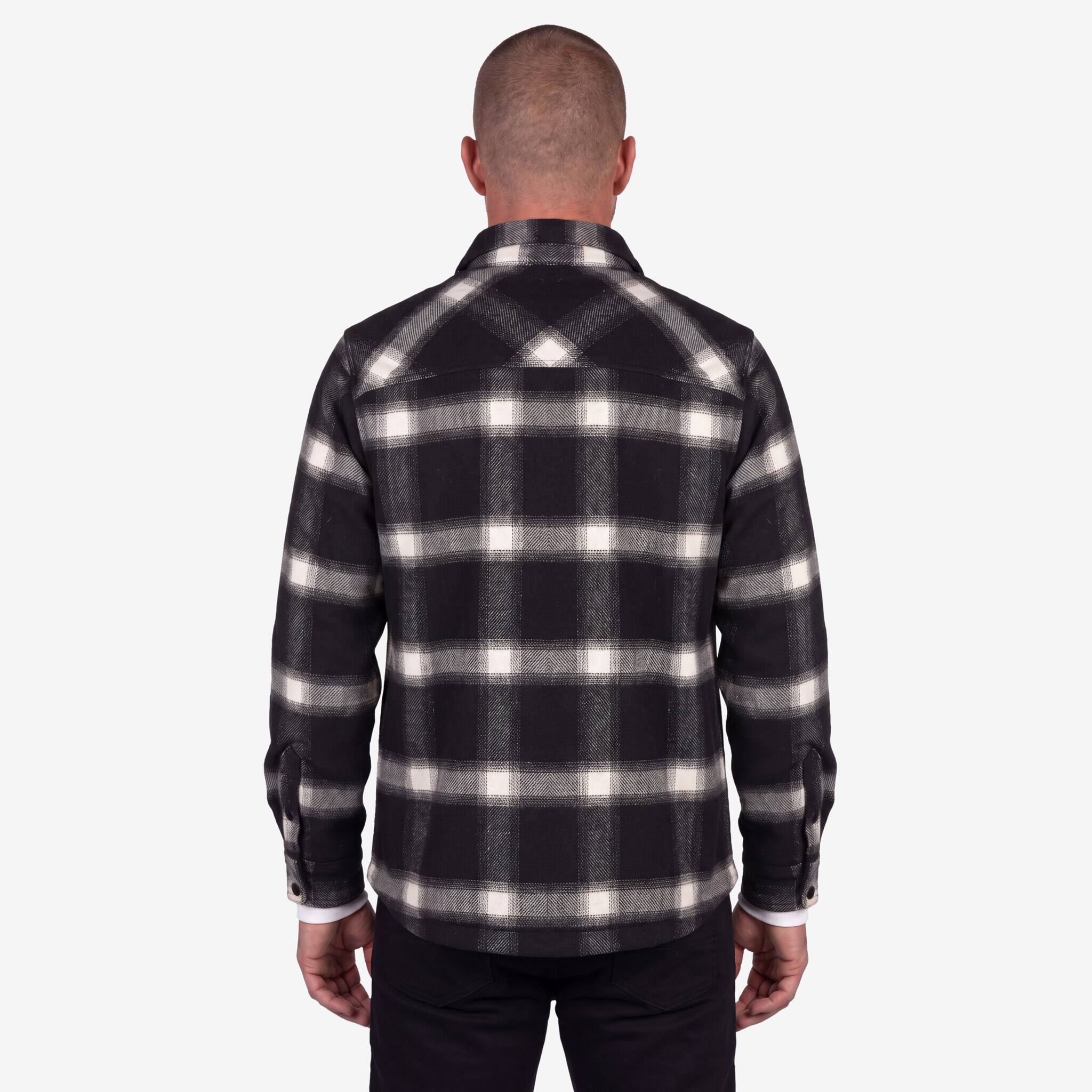 Back. Mobile Warming - Men's Kodiak Plaid Heated Jacket - Black and White.