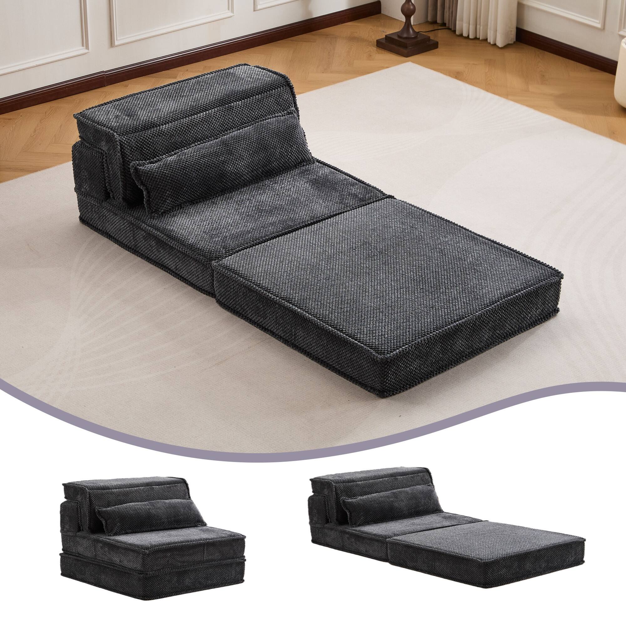 Alt View 2. Boyel Living - Convertible Foam Floor Lounge Chair with Pillow - Dark Grey.