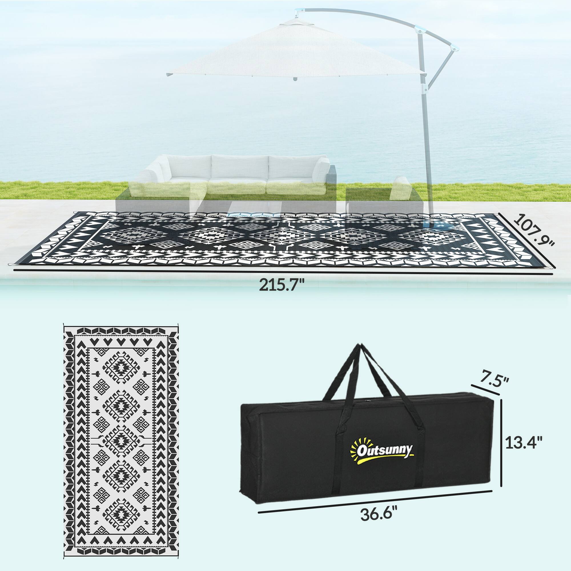 Outsunny, 36.6", 13.4", 7.5", 215.7", 107.9"