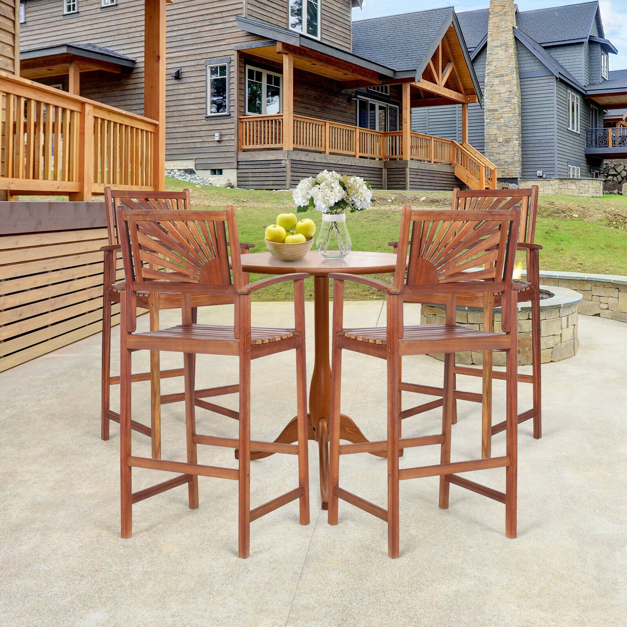 Alt View 2. Costway - Costway 4PCS Patio Acacia Wood Bar Stool Pub Bar Chair w/ Footrest Outdoor Indoor - Natural.