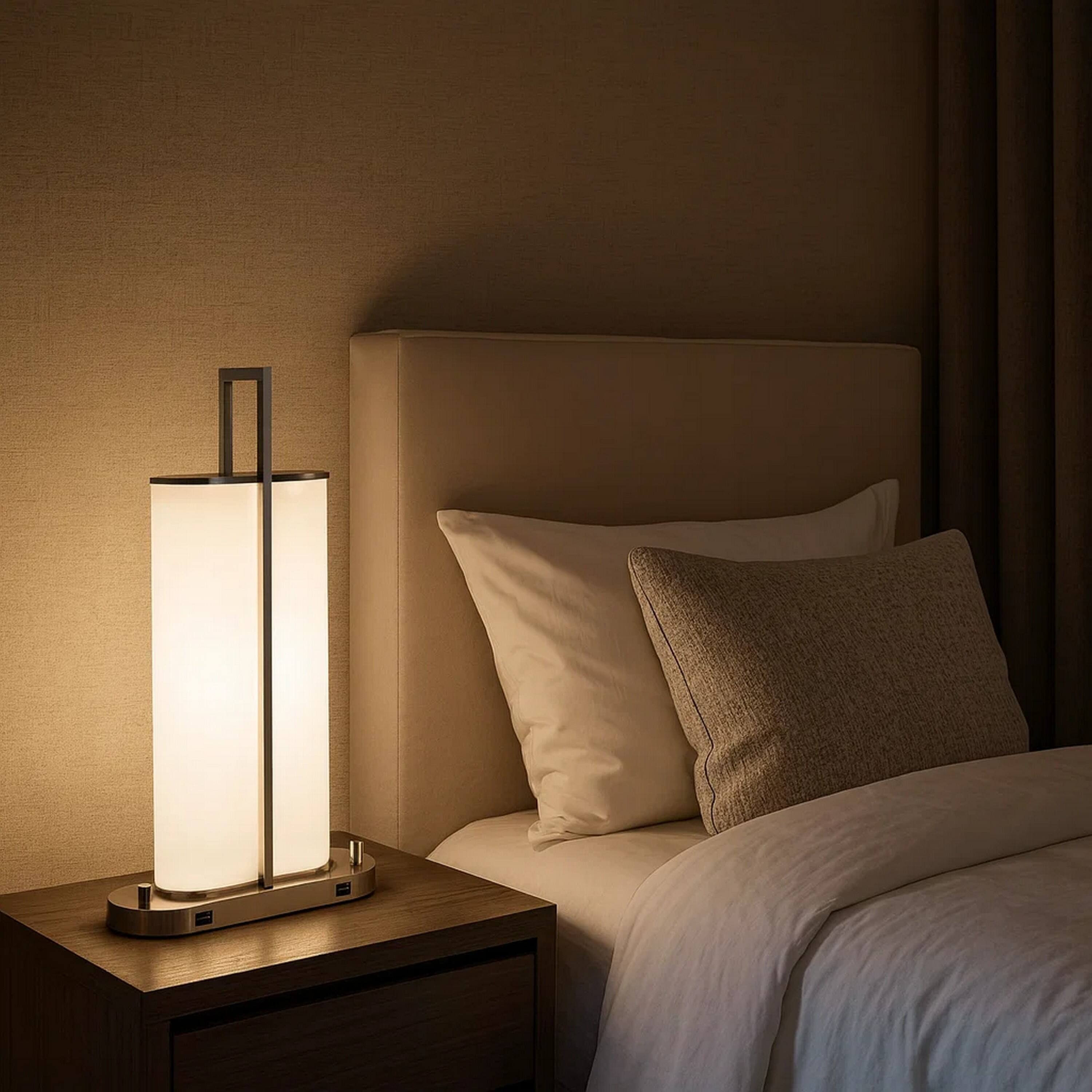 Alt View 2. Manhattan Lane - Mora Table Lamp Acrylic Shade, 2 USB, LED Lights, Chrome Steel 23 Inch - Silver, White.